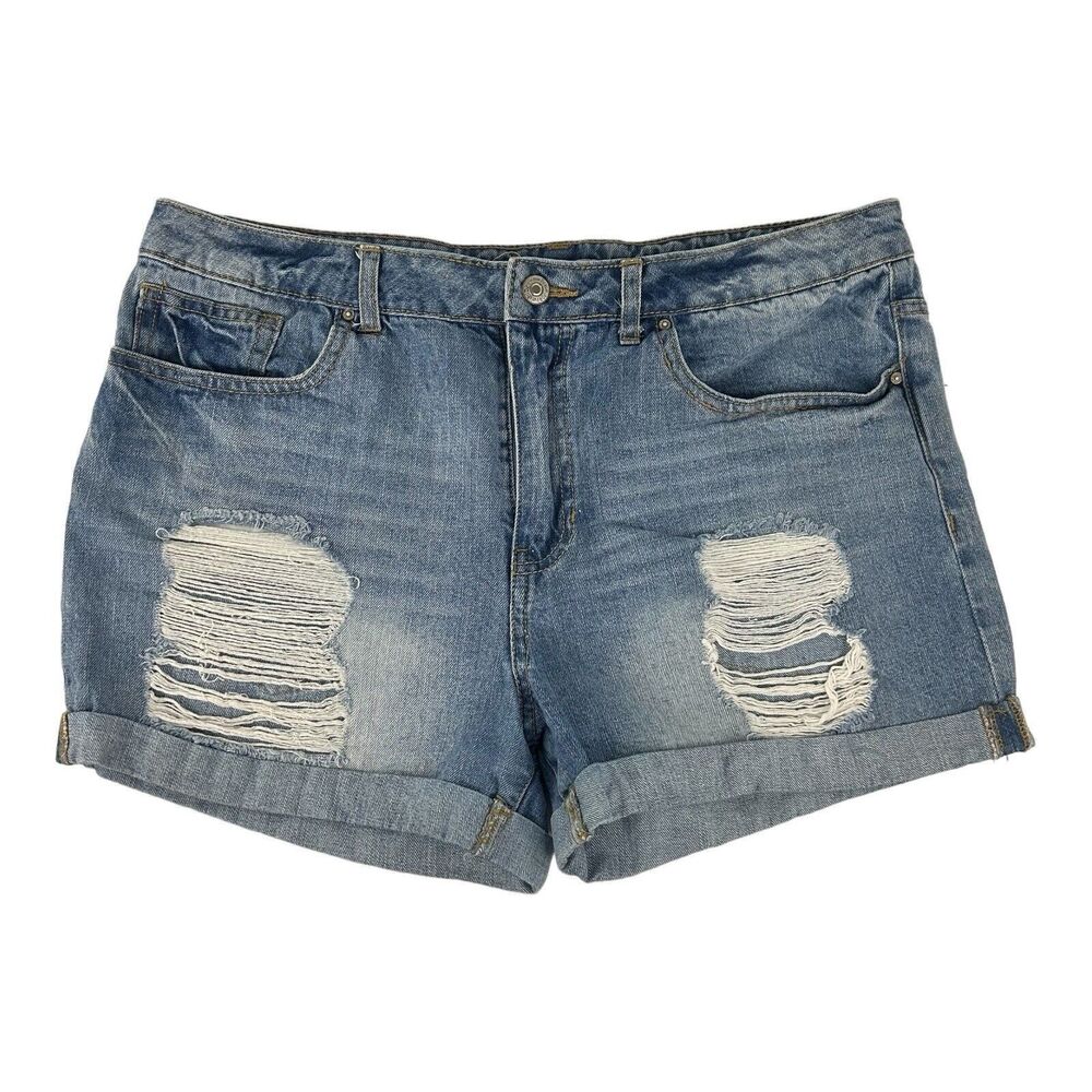 Forever 21 Cuffed Jean Shorts Womens Size 30 Blue Distressed Denim 34” Waist